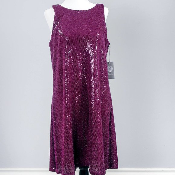 NWT Arresting Plum Sequin Keyhole-Back Sleeveless Dress - M - Picture 4 of 9